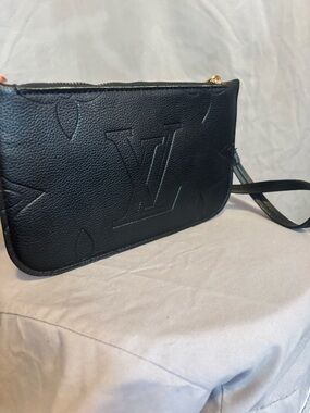 Inspired Black Embossed Leather Wristlet Clutch